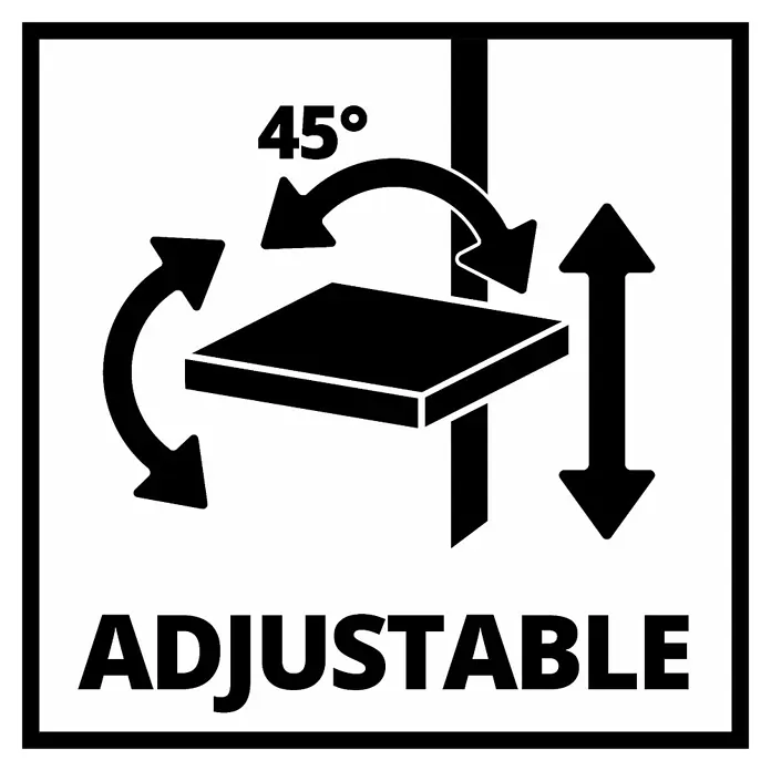 Einhell Tischbohrmaschine TC-BD 630/1 - 630 W, Leerlaufdrehzahl: 250 U/min - 2.400 U/min, Spannweite Bohrfutter: 1,5 mm - 16 mm - Symbol für ein verstellbares Produkt, das eine 45°-Drehung und vertikale Anpassung ermöglicht.