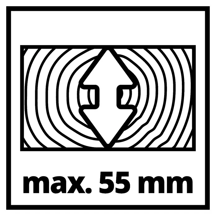 Einhell Sierra ingletadora TC-MS 2112 - 1.600 W, Diámetro hoja de sierra: 210 mm, Número de revoluciones de marcha en vacío: 5.000 r.p.m. - Símbolo con flecha hacia abajo e indicación max. 55 mm para indicar el grosor máximo del material.