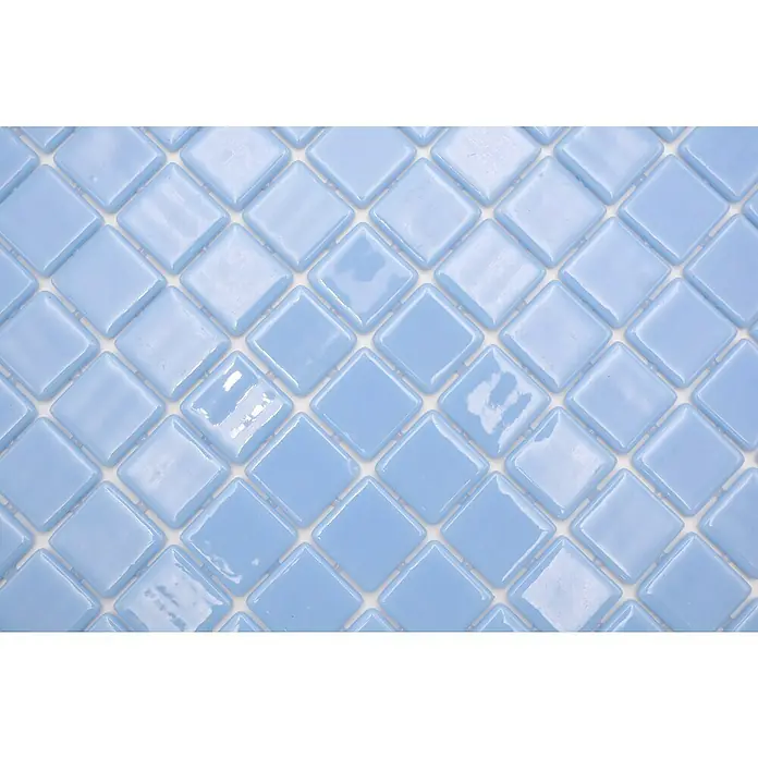 Mosaikfliese Quadrat Eco VP25102PUR - 31,6 x 31,6 cm, Glas, Hellblau, Glänzend - Helle, blaue quadratische Glasmosaikfliesen für Wand- und Bodenbeläge. Ein elegantes und modernes Design für Badezimmer und Küchen.