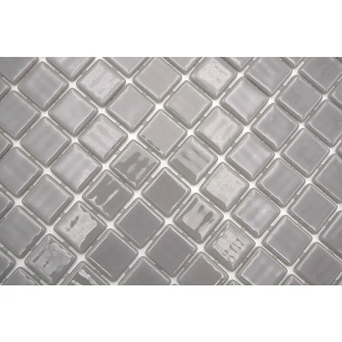 Mosaikfliese Quadrat Eco VP25108PUR - 31,6 x 31,6 cm, Glas, Grau, Glänzend - Graue quadratische Mosaikfliesen, die ein glänzendes und reflektierendes Finish für moderne Innenräume bieten.