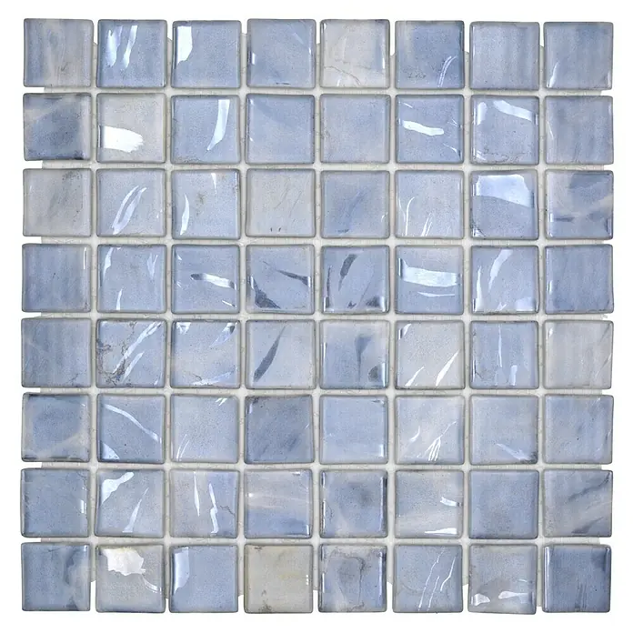 Mosaikfliese Quadrat Eco VP71384PUR - 31,6 x 31,6 cm, Glas, Grau, Glänzend - Hochwertige Mosaikfliese in Blautönen für stilvolle Wand- und Bodengestaltung, ideal für Badezimmer und Küchen.