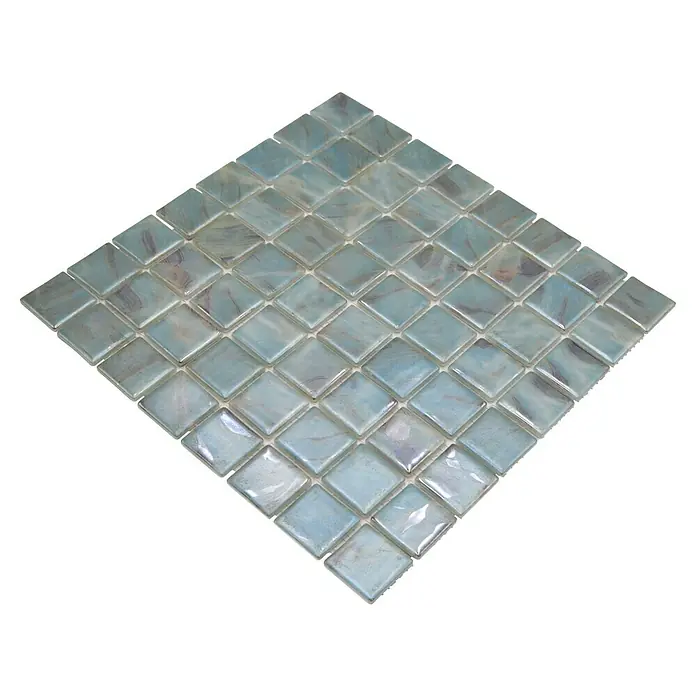 Mosaikfliese Quadrat Eco VP71383PUR - 31,6 x 31,6 cm, Glas, Türkis, Glänzend - Quadratische Mosaikfliese in schimmernden Blautönen, ideal für stilvolle Akzente im Bad oder Küche.