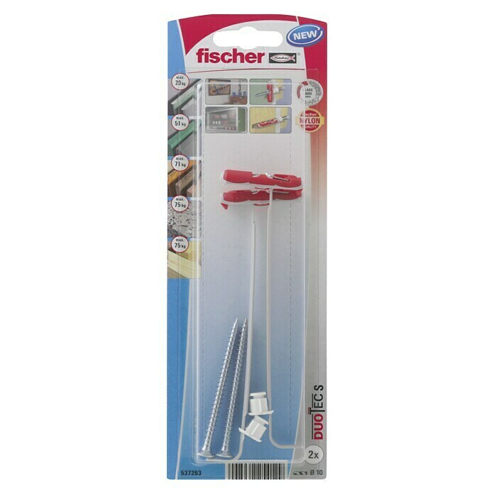 Fischer Duotec Taco basculante 10 S (Diámetro taco: 10 mm, Longitud taco: 40 mm, Apto para: Placas de yeso laminado, 2 uds., Con tornillos/ganchos)