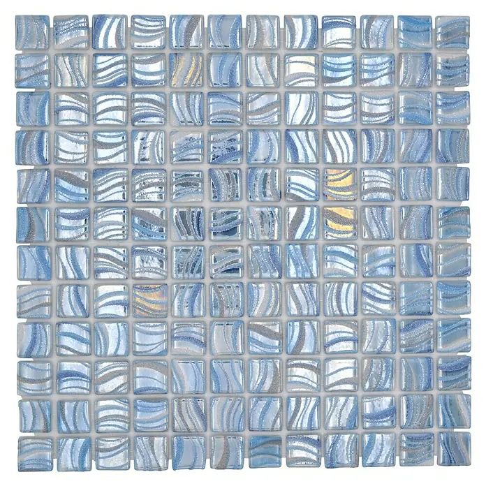 Mosaikfliese Quadrat Eco VP78251PUR - 31,6 x 31,6 cm, Glas, Himmelblau, Glänzend - Elegante blaue Mosaikfliese mit schimmernden Wellen, ideal für Bad und Küche. Verschönert jeden Raum mit ihrem maritimen Flair und hochwertiger Verarbeitung.