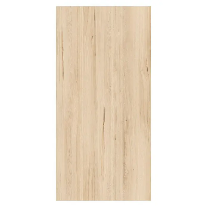 Maderas Daganzo Tablero de melamina canteada Haya Gala - Beige, 60 cm x 30 cm x 16 mm - Primer plano de una chapa de madera con una veta clara y natural. Ideal para muebles, interiores y proyectos creativos.