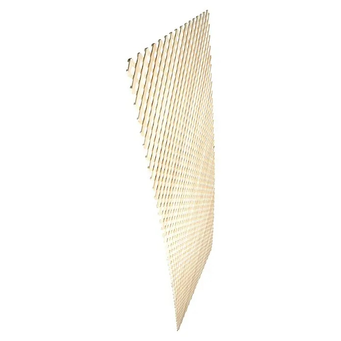 Celosía para exterior D12 Clásica - 85 x 218 cm - Primer plano de una pared deflectora que se compone de muchas piezas de madera y se disponen en ángulo.
