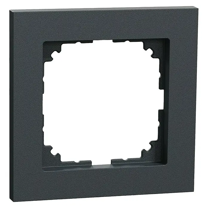 Merten M-Pure Abdeckrahmen MEG4010-3614 - Anthrazit glänzend, 1-fach, Kunststoff - Nahaufnahme einer schwarzen quadratischen Wandmontageplatte mit einer runden Aussparung in der Mitte.