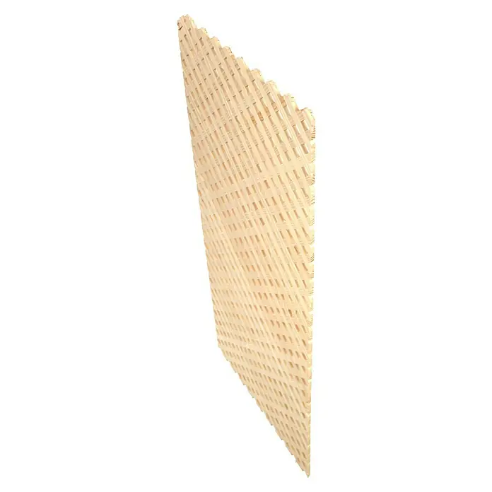 Celosía para exterior E12 Clásica - 32 x 85 cm - Un separador de ambientes decorativo beige claro hecho de listones de madera creando un ambiente natural y aireado.