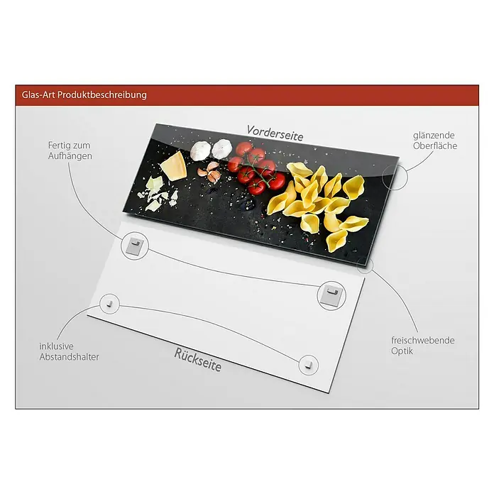 ProArt Glasbild - Italian Style, B x H: 80 x 30 cm - Produktbeschreibung Glas-Art: Vorder- und Rückseite einer Glasplatte mit glänzender Oberfläche, zum Aufhängen bereit.