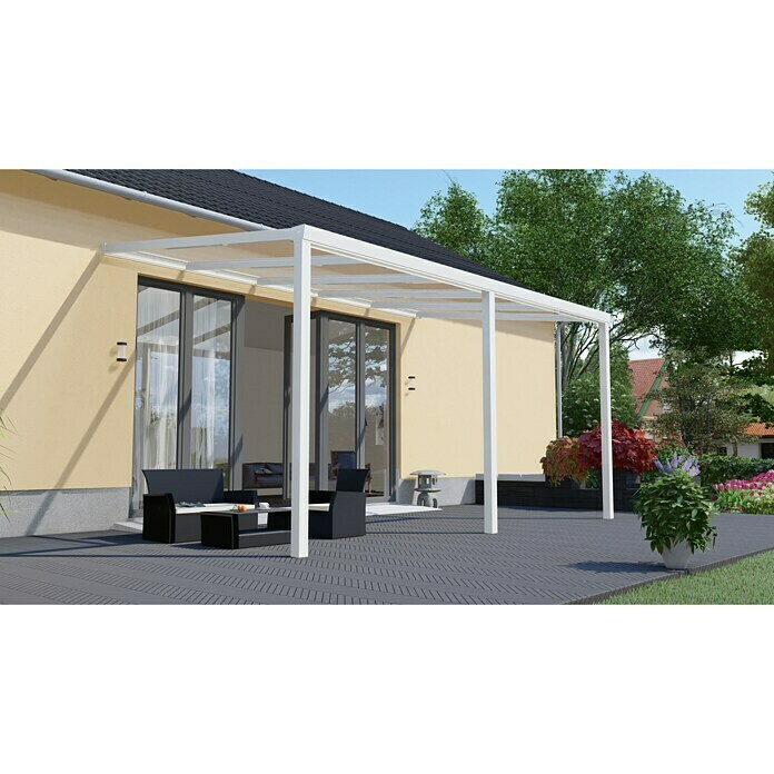 Terrassenüberdachung Light Edition (L x T: 500 x 300 cm, Polycarbonat, Verkehrsweiß, Klar)