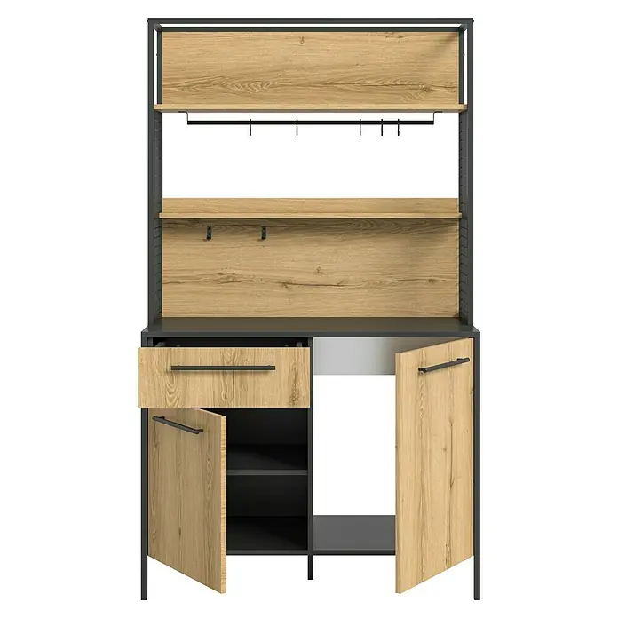 xonox.home Singleküche Design Eiche Grau - Breite: 114 cm, Authentic Oak, Ohne Elektrogeräte - Moderner Küchenschrank mit Ablageflächen und Schublade, perfekt für stilvolle Küchenorganisation.