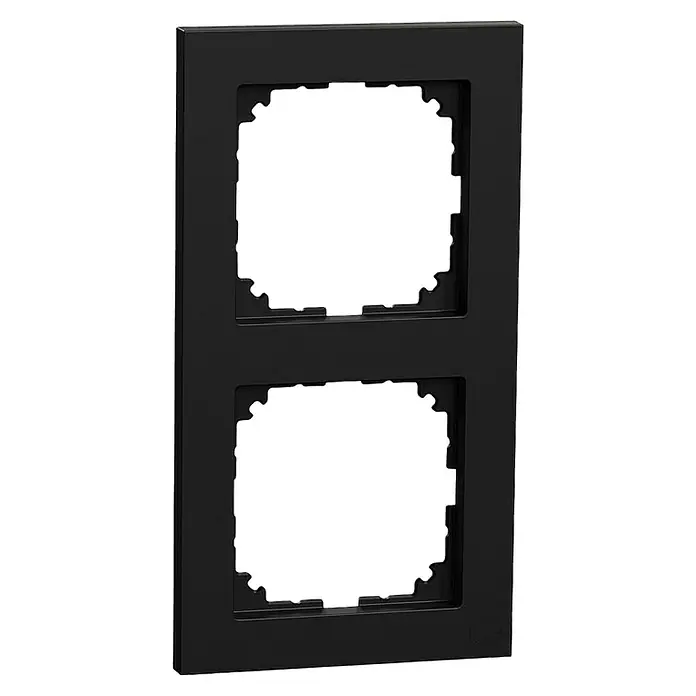 Merten M-Pure Abdeckrahmen MEG4020-3603 - Schwarz matt, 2-fach, Kunststoff - Eine schwarze Doppel-Schalterblende mit zwei quadratischen Aussparungen für Schalter oder Steckdosen. Schlichtes Design für moderne Innenräume.