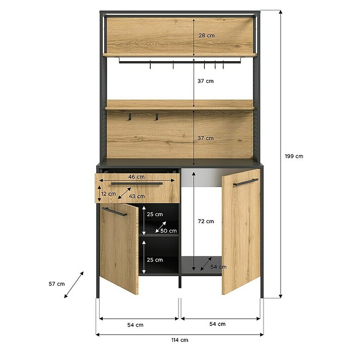 xonox.home Singleküche Design Eiche Grau (Breite: 114 cm, Authentic Oak, Ohne Elektrogeräte) | BAUHAUS