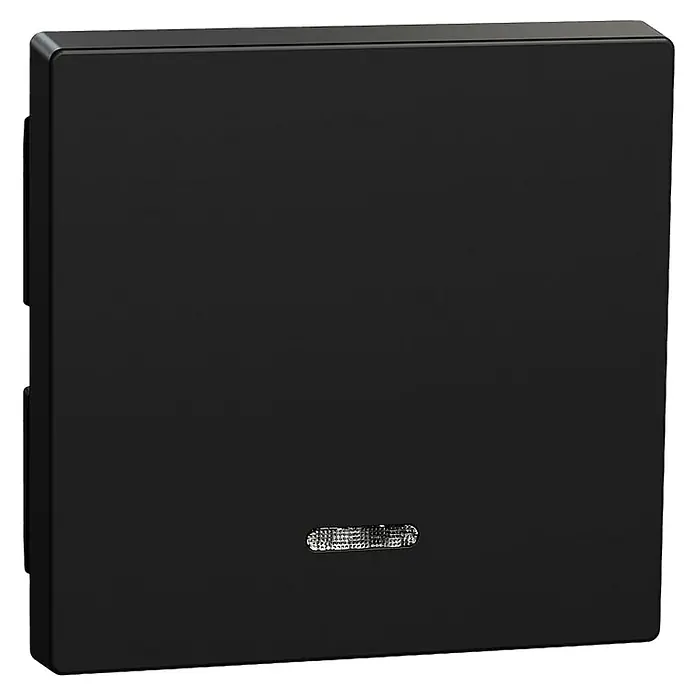 Merten System M Kontrollschalterwippe MEG3320-0403 - Schwarz matt, Kunststoff - Schwarzer Lichtschalter mit quadratischer Form und einer kleinen Leuchtanzeige unten in der Mitte.