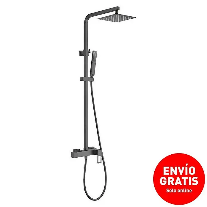 Imex Suecia Sistema de ducha - Con grifo monomando, Negro - Sistema de ducha negro con cabezal cuadrado y ducha de mano para un diseño de baño moderno.