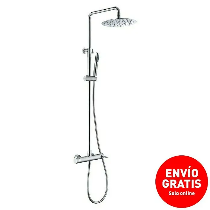 Imex Moscú Sistema de ducha - Con grifo monomando, Distancia entre orificios: 15 cm, Número de tipos de chorro: 1 ud., Cromo - Sistema de ducha con rociador superior y ducha de mano. Acabado cromado para un baño moderno. Incluye mezclador termostático.