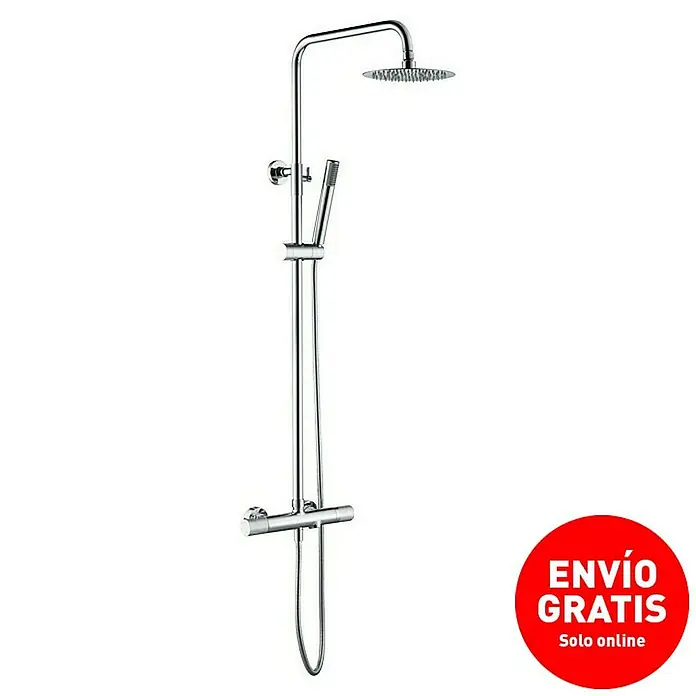 Imex Line Sistema de ducha / bañera - Con grifo termostático, Número de tipos de chorro: 1 ud., Cromo - Columna de ducha con rociador de cabeza y ducha de mano. La grifería cromada ofrece un diseño moderno para cualquier baño.