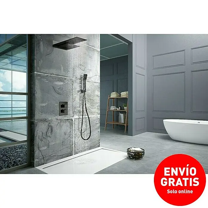 Imex Sistema de ducha empotrado Rodas - Negro - Sistema de ducha con rociador y ducha de mano en metal negro para un baño moderno.