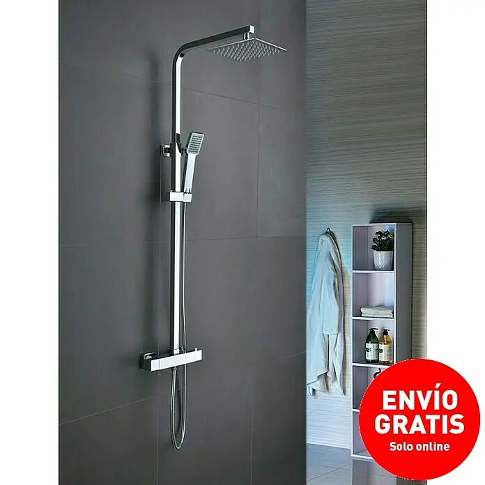 Imex Sistema de ducha Vigo - Con grifo termostático, Cromo - Columna de ducha cromada con cabezal y teleducha, un diseño moderno para tu baño. Disfruta de confort y estilo con este elegante conjunto.
