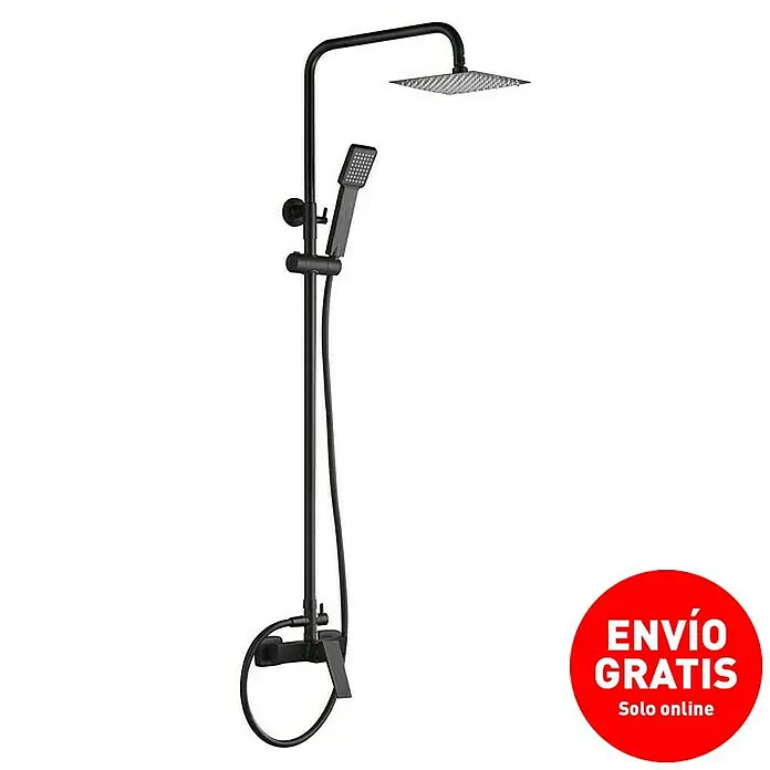Camargue Adriatic Sistema de ducha - Con grifo monomando, Negro - Conjunto de ducha negro con rociador superior y ducha de mano para un diseño de baño moderno y una ducha relajante.