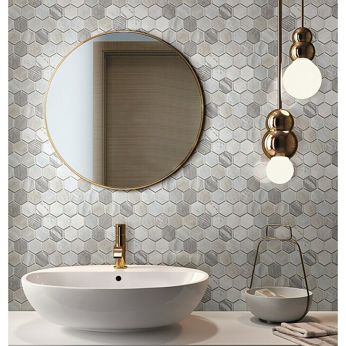Mosaikfliese Hexagon CG SAN1 (Weiß, Glänzend, L x B x S: 25,3 cm x 29,3 cm x 7 mm) | BAUHAUS