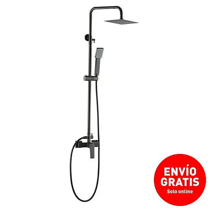 Camargue Adriatic Sistema de ducha - Con grifo monomando, Black gun metal - Elegante conjunto de ducha negro con rociador superior y ducha de mano para un diseño de baño moderno.