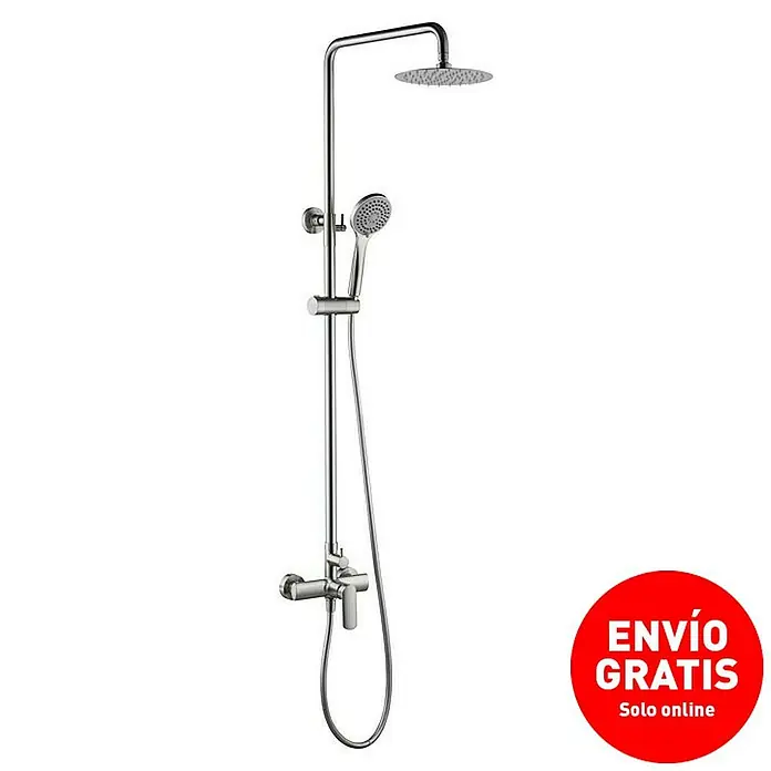 Imex Ural Sistema de ducha - Con grifo monomando, Niquel - Imagen de un conjunto de ducha cromado con ducha de mano y de cabeza.