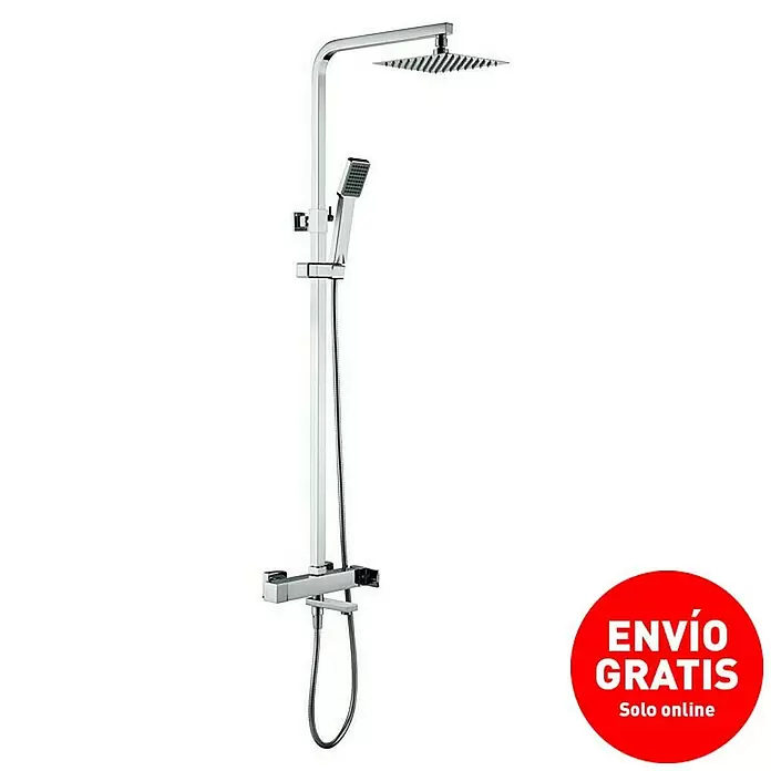 Imex Fiyi Sistema de ducha y bañera - Grifo monomando, Cromo - Moderno sistema de ducha cromado con cabezal de ducha de lluvia cuadrado, ducha de mano y mezclador termostático.