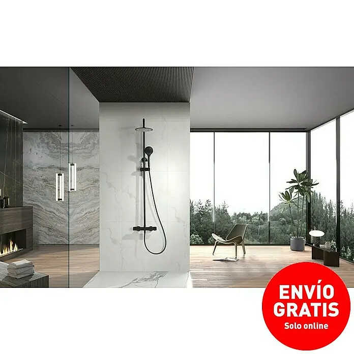 Imex Sistema de ducha Eco-Kent - Con grifo termostático, Negro - Sistema de ducha con diseño elegante para baños modernos. Accesorios negros con cabezal de ducha y ducha de mano para una experiencia de ducha lujosa.
