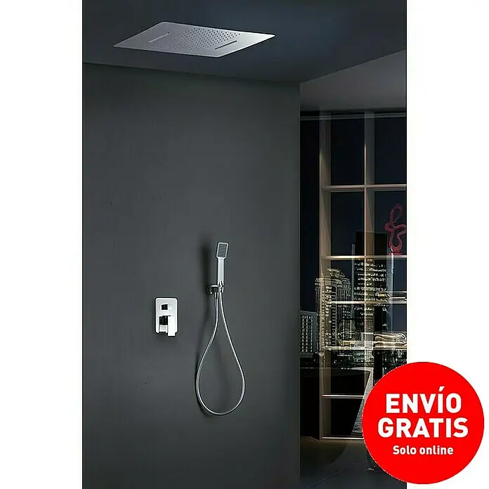 Imex Sistema de ducha empotrado Sumatra con premarco - Cromo - Juego de cabezal de ducha: elegante cabezal de techo cuadrado y ducha de mano con manguera. Diseño moderno para su baño.