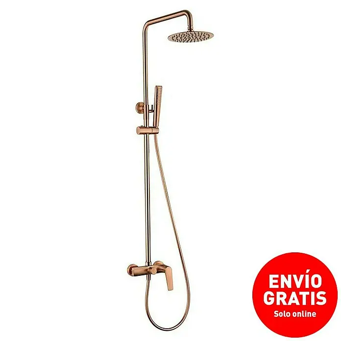 Imex Delos Sistema de ducha - Grifo monomando, Oro rosa - Columna de ducha con acabado en cobre con rociador y teleducha. La actualización ideal para el baño, elegante y moderna.