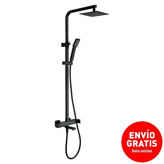 Imex Fiyi Sistema de ducha y bañera - Grifo monomando, Negro - Sistema de ducha negro mate con rociador cuadrado, ducha de mano y mezclador.