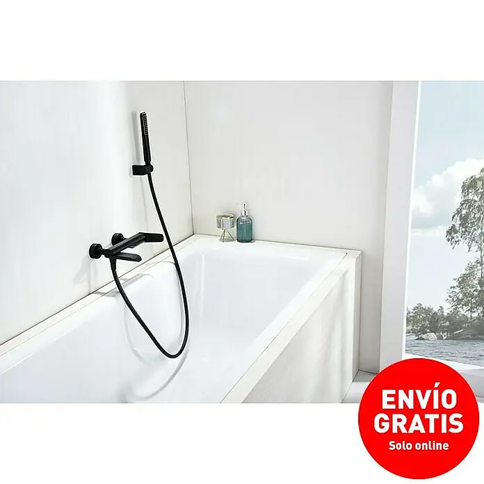 Imex Dinamarca Grifo monomando de bañera - Profundidad del grifo: 20,2 mm, Negro, Mate - Elegante bañera con grifo negro y ducha de mano. Su diseño elegante se integra perfectamente en cualquier baño moderno.