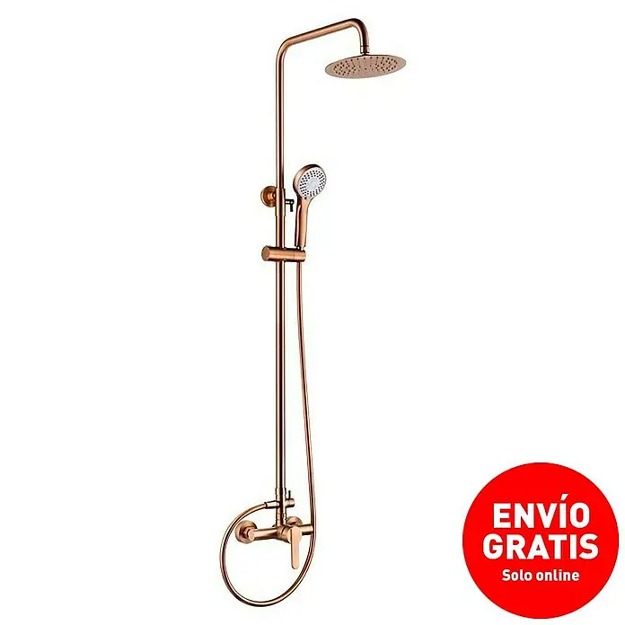Camargue Sabati Sistema de ducha - Con grifo monomando, Oro rosa - Columna de ducha de cobre con rociador superior y ducha de mano. El sistema de ducha dispone de un mezclador termostático para temperatura constante.