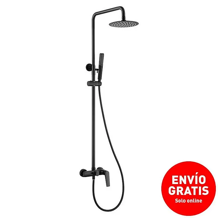 Imex Delos Sistema de ducha - Grifo monomando, Negro - Conjunto de ducha negro con cabezal redondo y teleducha para un diseño de baño moderno.