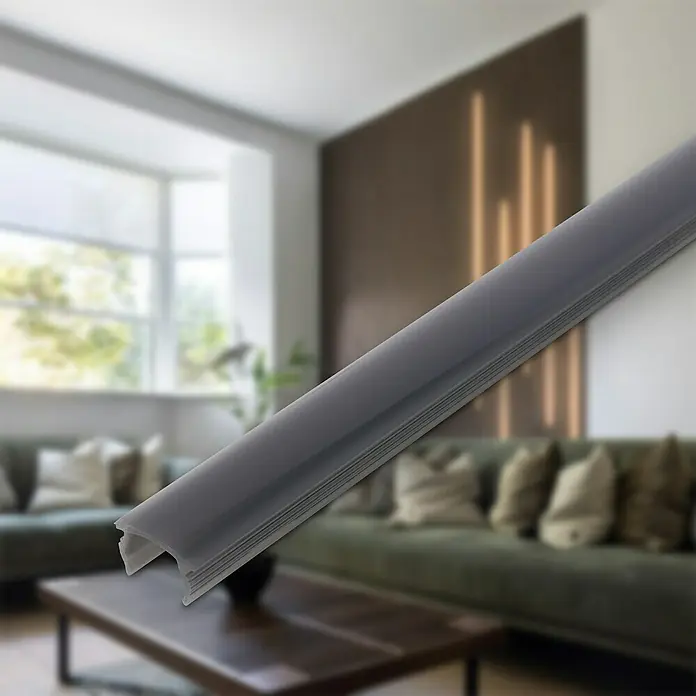 Briloner Perfil difusor 14-15mm - 1.300 x 14 mm, Negro - La imagen muestra un perfil LED gris, adecuado para instalar tiras LED en interiores. Proporciona una iluminación indirecta bonita.