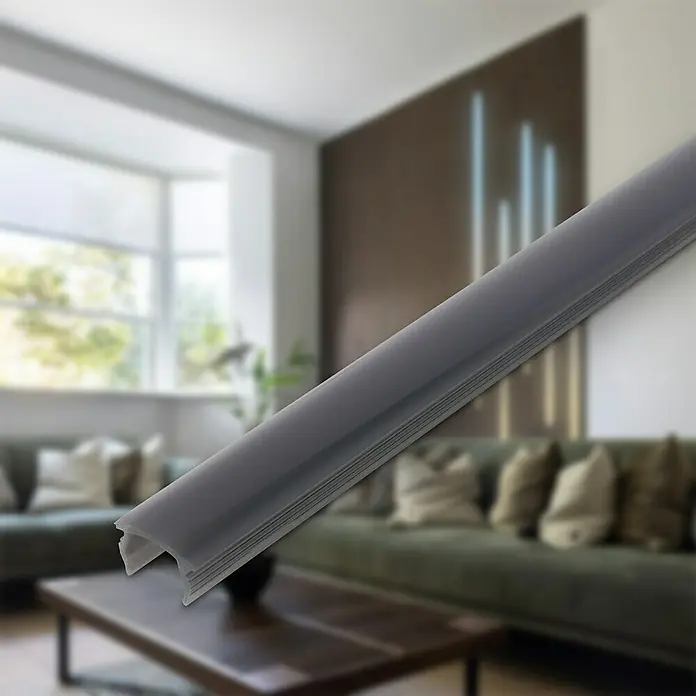 Briloner Perfil difusor 14-15mm - 1.300 x 14 mm, Negro - Un perfil LED gris para iluminación interior, ideal para espacios de vida modernos que proporcionan una iluminación de acento elegante.