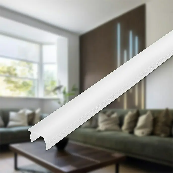 Briloner Perfil difusor 14-15mm - 1.300 x 14 mm, Blanco - Primer plano de un perfil LED de aluminio, diseñado para una solución de iluminación interior moderna y elegante.