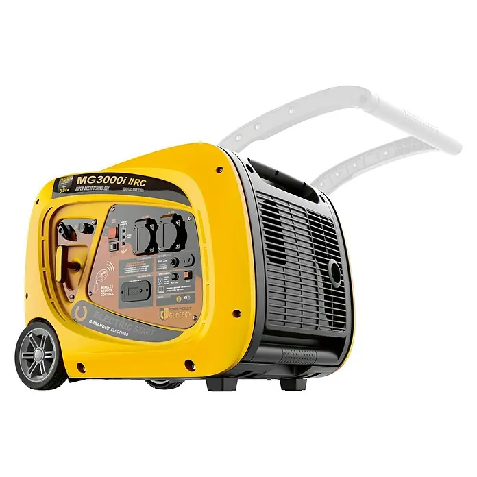 MGA Generador MG3000i con control remoto - 2,8 kW, Volumen del depósito: 6,8 l - Generador amarillo y portátil Genergy MG3000I IRC con inversor digital y tecnología super-silent para un suministro de energía fiable.