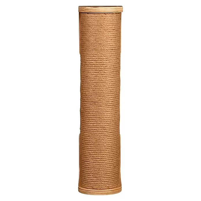 Dobar Kratzmöbel Kratzrolle - 16 x 16 x 43 cm, Holz, Geeignet für: Katzen - Große Spule aus natürlicher Juteschnur mit Holzenden.