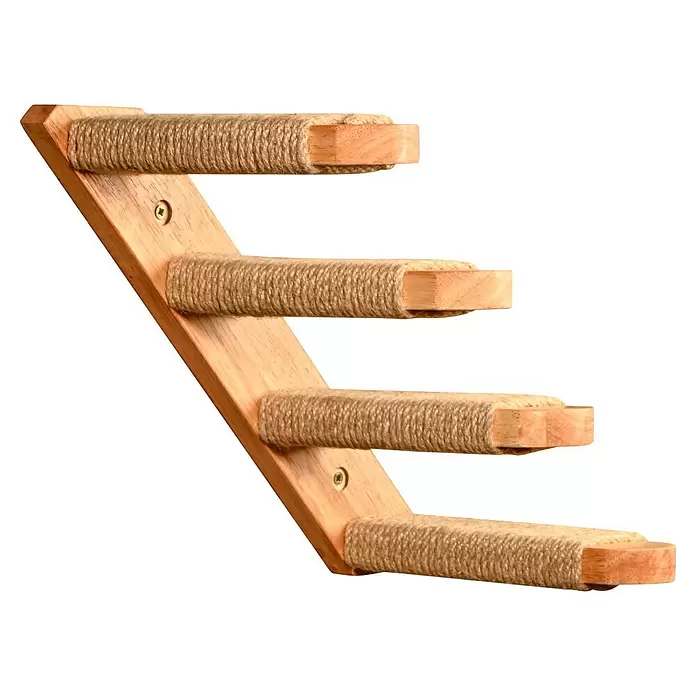 Dobar Kratzmöbel Katzenleiter - 30 x 30 x 20 cm, Holz, Natur - Kratzrampe aus Holz für Katzen mit vier sisalumwickelten Stufen.