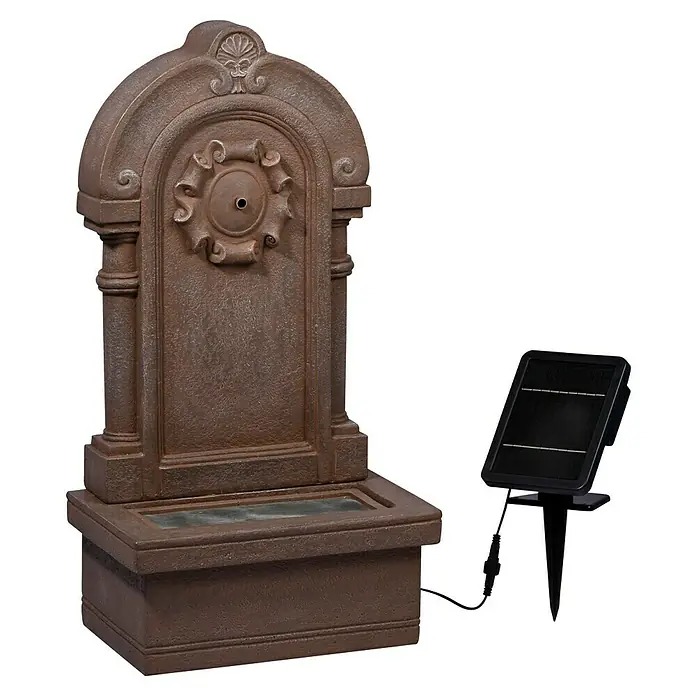 Dobar Brunnen Poseidon + LED & Solar-Panel - L x B x H: 40 x 26 x 76 cm, Kunststein - Dekorative Solarbrunnen mit Zierleisten und integriertem Becken. Inklusive Solarpanel zur Stromversorgung der Wasserpumpe.