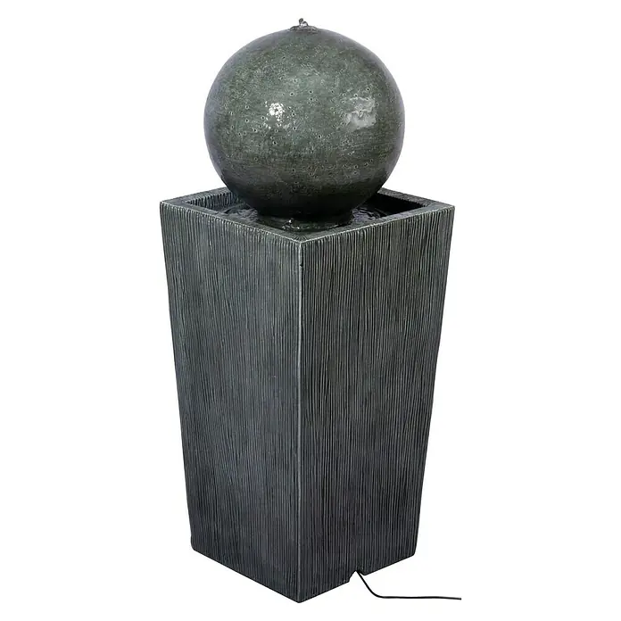 Dobar Standbrunnen Apollon + LED & Solar-Panel - L x B x H: 30 x 30 x 78,5 cm - Dekorative Gartenbrunnen mit einer Kugel auf einem Sockel, ideal für den Außenbereich, erzeugt eine entspannende Atmosphäre.