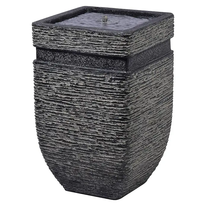 Dobar Gartenbrunnen Hera LED + Solar-Panel - 25 x 25 x 40 cm, Sonstiges - Eine stilvolle, dunkle Gartenbrunnen-Dekoration mit einer quadratischen Form und Wasserfontäne für den Außenbereich.