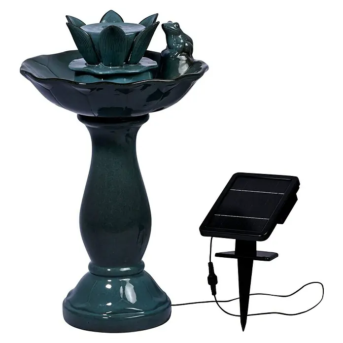 Dobar Gartenbrunnen Helena + Solar-Panel - 39 x 39 x 64 cm, Keramik - Solarbetriebener Gartenbrunnen mit Lotusblume und Froschfigur, der eine entspannende Atmosphäre schafft.