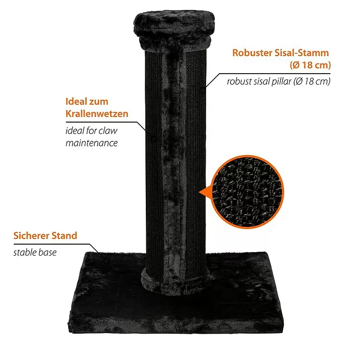 Dobar Kratzbaum Scratchy - 55 x 55 x 80 cm - Schwarzer Katzenkratzbaum mit robuster Sisalsäule und Plüschbasis, ideal zur Krallenpflege.