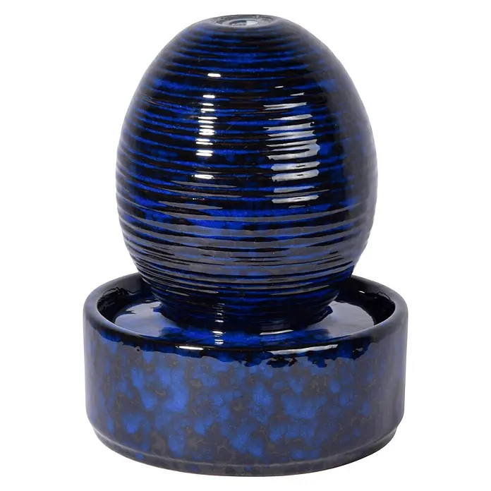 Dobar Zimmerbrunnen Kugel - L x B x H: 17 x 17 x 21 cm - Dekorative Zimmerbrunnen mit blau-schwarzem Keramikdesign. Der Brunnen bringt mit seinem sanften Wasserspiel Ruhe in jeden Raum.