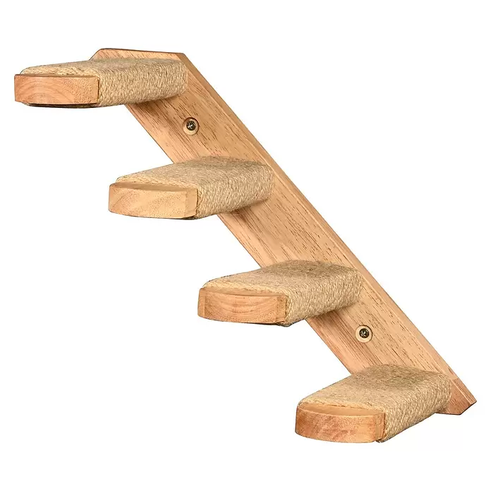Dobar Kratzmöbel Katzenleiter - 30 x 30 x 20 cm, Holz, Natur - Holzkatzenkletterstufen mit vier Sisal-umwickelten Plattformen zum Kratzen und Klettern.