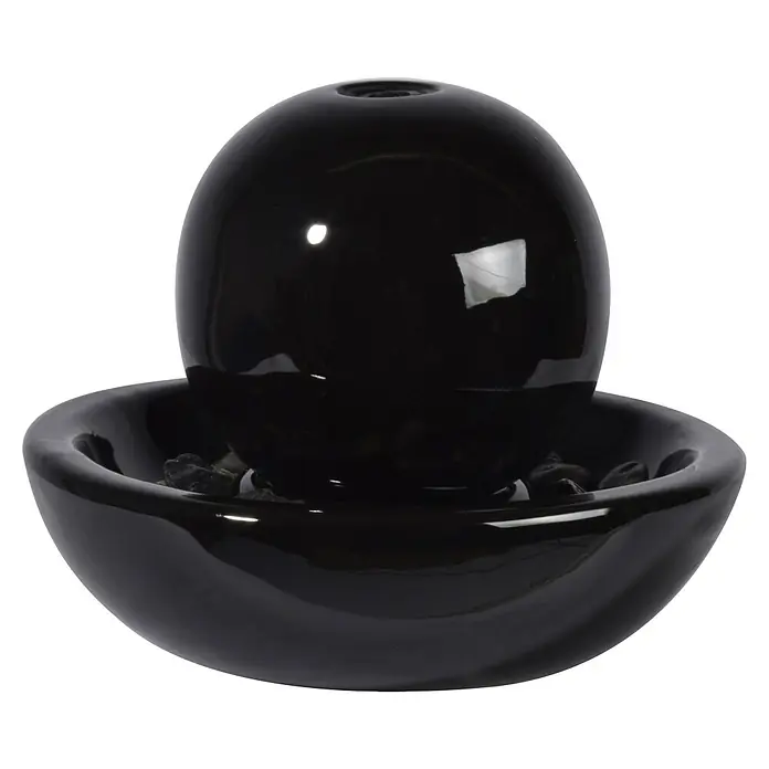 Dobar Zimmerbrunnen Kugel - 24 x 24 x 18,5 cm, Keramik - Elegante schwarze Kugelbrunnen mit glänzender Oberfläche. Ein dekoratives Highlight für jeden Raum, das Entspannung und Ruhe ausstrahlt.