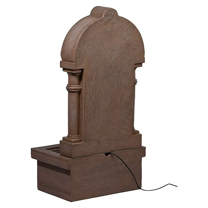 Dobar Brunnen Poseidon + LED & Solar-Panel - L x B x H: 40 x 26 x 76 cm, Kunststein - Ein detailreicher, brauner Brunnen mit einer architektonischen Gestaltung, ideal für Garten oder Terrasse. Die Wasseranlage bringt Ruhe und Stil in jeden Außenbereich.